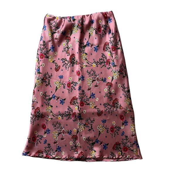 Forgotten Grace Satin Midi Skirt Pink Mauve Floral Print Size M - Picture 1 of 7